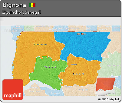Political 3D Map of Bignona, lighten