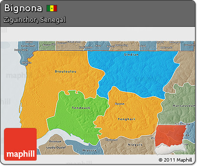 Political 3D Map of Bignona, semi-desaturated