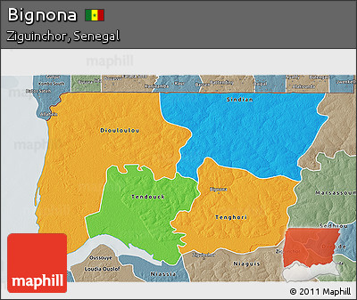 Political 3D Map of Bignona, semi-desaturated