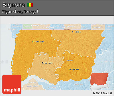 Political Shades 3D Map of Bignona, lighten