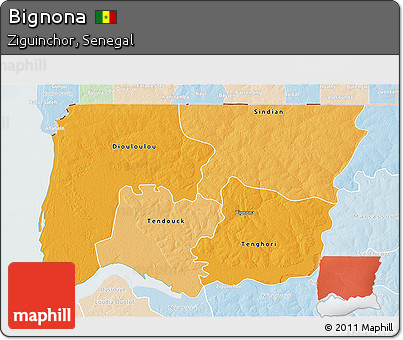Political Shades 3D Map of Bignona, lighten