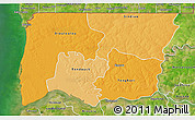Political Shades 3D Map of Bignona, satellite outside