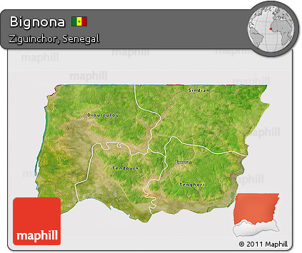 Satellite 3D Map of Bignona, cropped outside