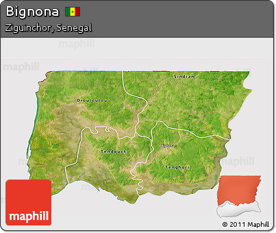 Satellite 3D Map of Bignona, cropped outside