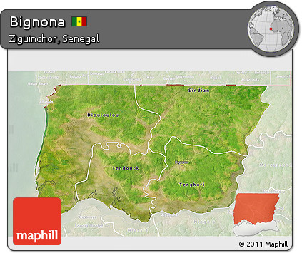 Satellite 3D Map of Bignona, lighten