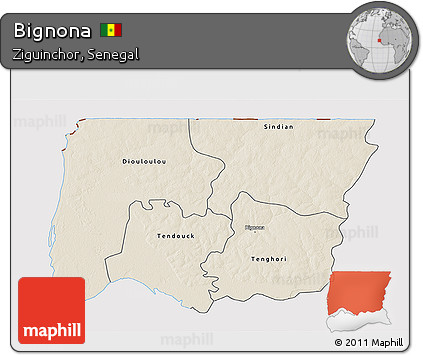 Shaded Relief 3D Map of Bignona, cropped outside