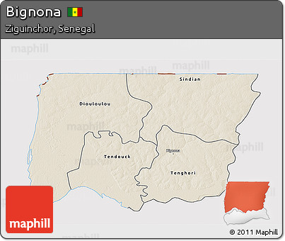 Shaded Relief 3D Map of Bignona, cropped outside
