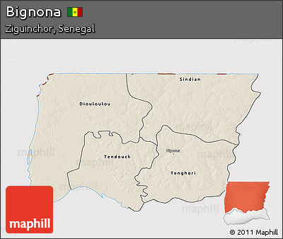 Shaded Relief 3D Map of Bignona, cropped outside