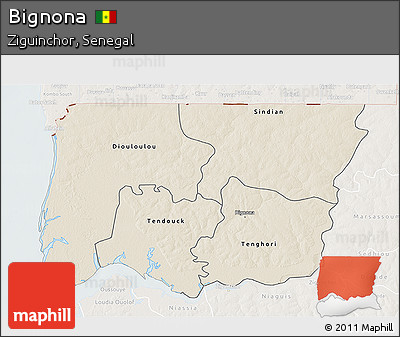 Shaded Relief 3D Map of Bignona, lighten