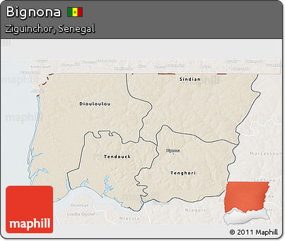 Shaded Relief 3D Map of Bignona, lighten
