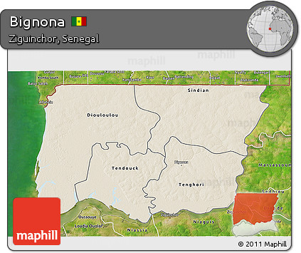 Shaded Relief 3D Map of Bignona, satellite outside