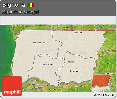 Shaded Relief 3D Map of Bignona, satellite outside