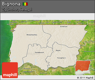 Shaded Relief 3D Map of Bignona, satellite outside