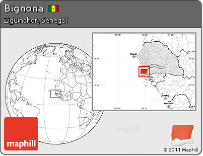 Blank Location Map of Bignona, highlighted country