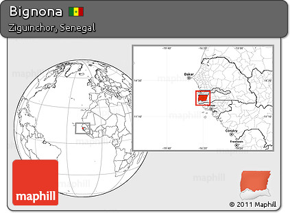 Blank Location Map of Bignona, highlighted parent region