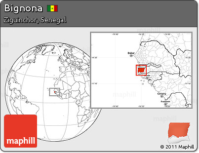 Blank Location Map of Bignona, highlighted parent region
