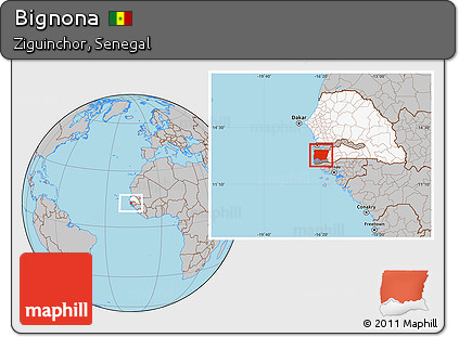 Gray Location Map of Bignona, highlighted country, highlighted parent region