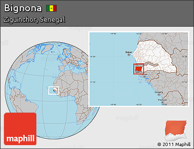 Gray Location Map of Bignona, highlighted country, highlighted parent region