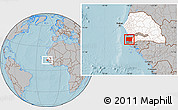 Gray Location Map of Bignona, highlighted country, highlighted parent region, hill shading