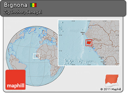 Gray Location Map of Bignona, hill shading