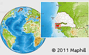 Physical Location Map of Bignona, highlighted country, highlighted parent region, within the entire country