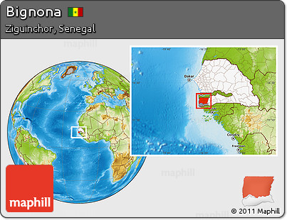 Physical Location Map of Bignona, highlighted country, highlighted parent region