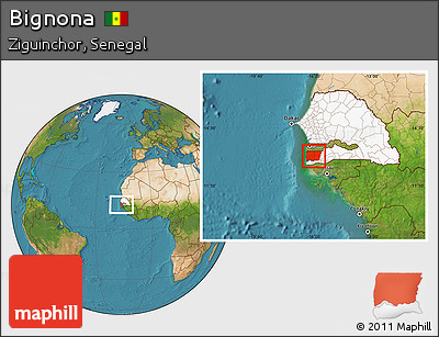Satellite Location Map of Bignona, highlighted country