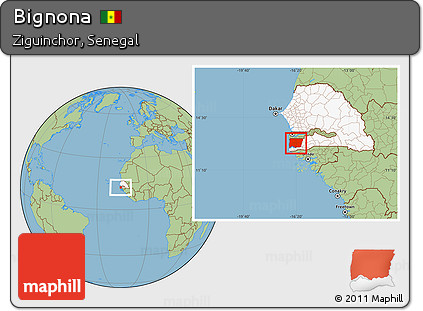 Savanna Style Location Map of Bignona, highlighted country