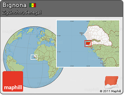 Savanna Style Location Map of Bignona, highlighted country