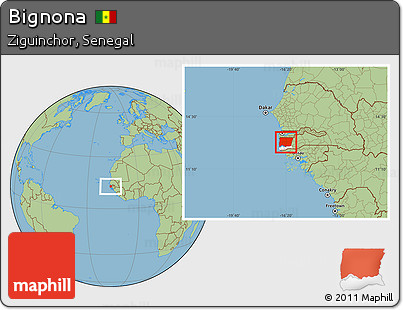 Savanna Style Location Map of Bignona, highlighted parent region