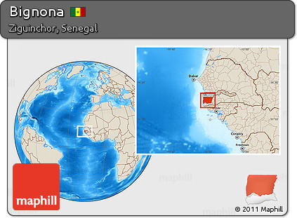 Shaded Relief Location Map of Bignona
