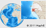Shaded Relief Location Map of Bignona, highlighted country, highlighted parent region
