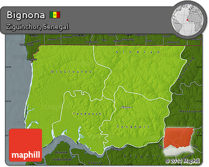 Physical Map of Bignona, darken