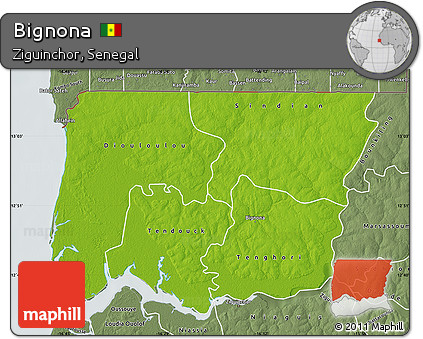 Physical Map of Bignona, semi-desaturated