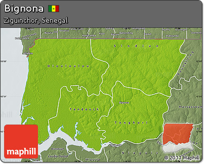 Physical Map of Bignona, semi-desaturated