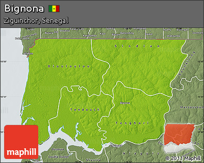 Physical Map of Bignona, semi-desaturated