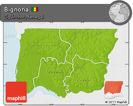 Physical Map of Bignona, single color outside