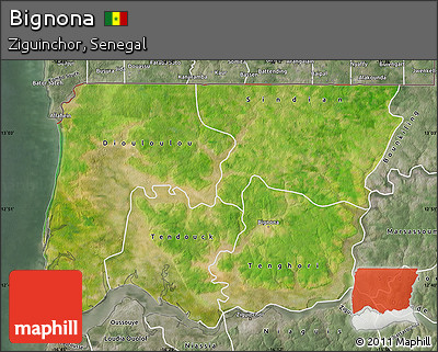 Satellite Map of Bignona, semi-desaturated