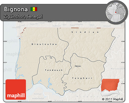 Shaded Relief Map of Bignona, lighten