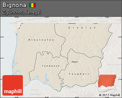 Shaded Relief Map of Bignona, lighten