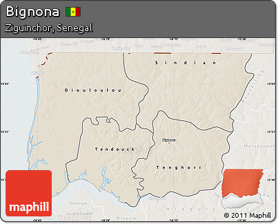 Shaded Relief Map of Bignona, lighten