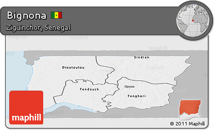 Gray Panoramic Map of Bignona, single color outside