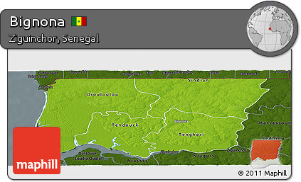 Physical Panoramic Map of Bignona, darken