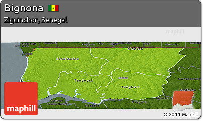 Physical Panoramic Map of Bignona, darken