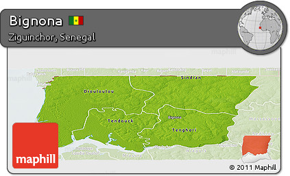 Physical Panoramic Map of Bignona, lighten