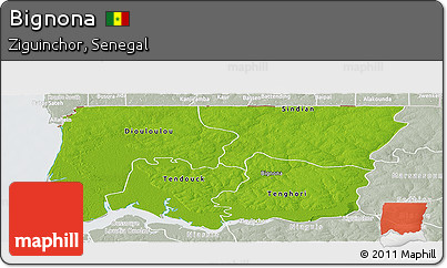 Physical Panoramic Map of Bignona, lighten, semi-desaturated