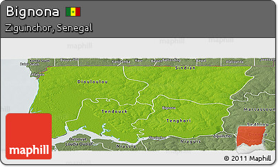 Physical Panoramic Map of Bignona, semi-desaturated