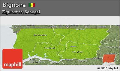 Physical Panoramic Map of Bignona, semi-desaturated