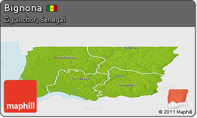 Physical Panoramic Map of Bignona, single color outside