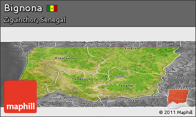 Satellite Panoramic Map of Bignona, desaturated